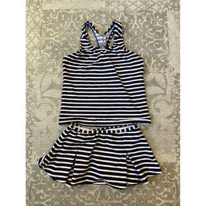 EUC Land’s End Swimsuit 8 Navy Blue & White Stripes 2 Piece Tankini